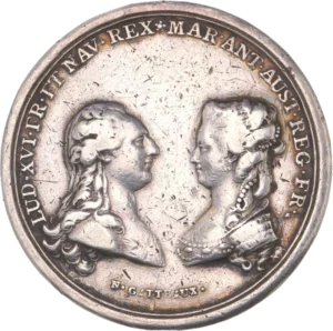 Bustes affrontés de Louis XVI et Marie Antoinette.