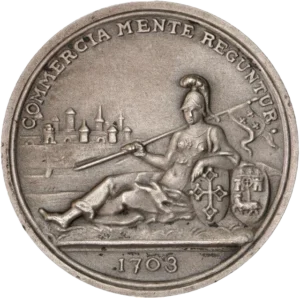 Allégorie de la ville de Toulouse reposant devant la ville.