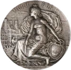 Allégorie de la ville de Paris devant des monuments.