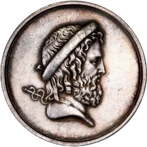 Buste d'Esculape à droite, un caducée sur l'épaule.