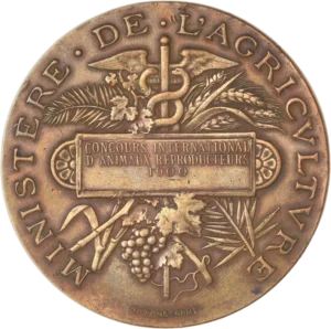 Cartouche inscrit entouré de diverses végétaux et d'un caducée ailé.