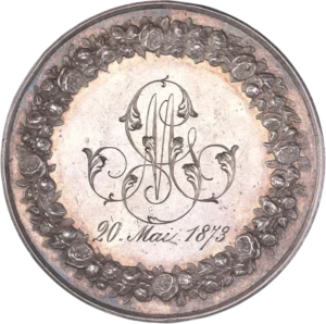 Initiales des mariés entrelacées "20 Mai 1873".