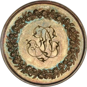 Initiales des mariés entrelacées, tranche inscrite " L. Loizeau J. Durand 8 Mai 1873.