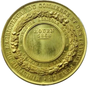 inscriptions entre et au dehors d'une couronne végétale.