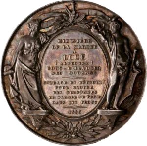 La marine et le commerce sur piédestal. A la base deux branches de laurier. (signé Pingret).