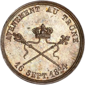 représentation des symboles royaux; deux sceptres surmontés du couronne.