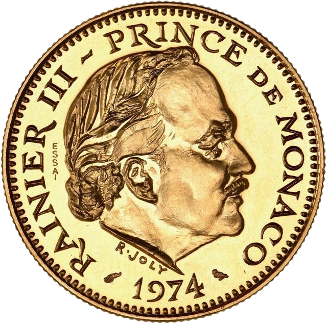 Coffret de la principauté de Monaco comprenant les Essai en Or des monnaies :- 50 francs Rainier III (51,5gr).- 5 francs Rainier III (19,6gr).- 10 francs Rainier III (19,5gr).Millésime 1974.Note : Coffret légèrement endommagé.