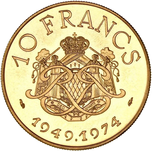 Coffret de la principauté de Monaco comprenant les Essai en Or des monnaies :- 50 francs Rainier III (51,5gr).- 5 francs Rainier III (19,6gr).- 10 francs Rainier III (19,5gr).Millésime 1974.Note : Coffret légèrement endommagé.