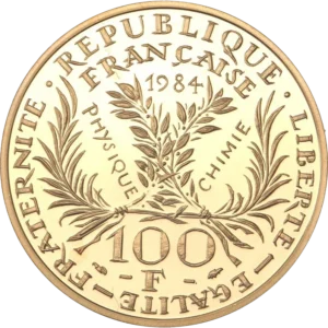 Deux couronnes mêlées célébrant les deux prix Nobel de Physique et Chimie.