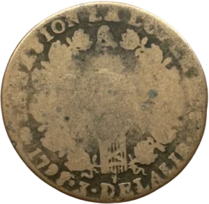 Faisceau sommé d'un bonnet phrygien entre deux branches de chêne.