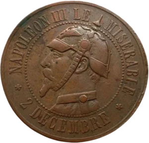 Buste de Napoléon III à gauche coiffé d'un casque prussien.