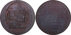 Dans un ovale, scène de serment du Pacte Fédératif.