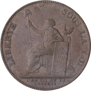 Liberté assise à gauche, appuyée sur la Déclaration des Droits de l'Homme.