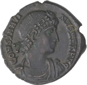 Buste drapé et diadémé de Constantin Ier à droite.