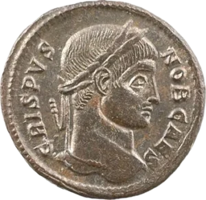 Tête laurée de Crispus à droite