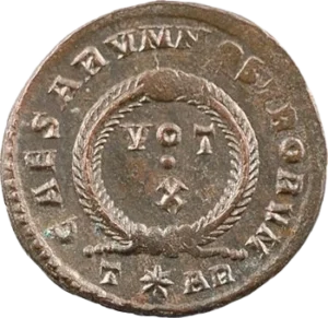 inscription à l'interieur et l'extérieur d'une couronne de lauriers.