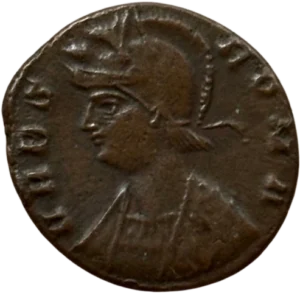 Tête casquée de Roma à gauche.