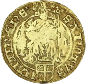 Écu à cinq quartiers aux armes de Bourgogne ancien dans un double polylobe anglé.