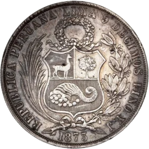 Armoiries couronnées de feuilles de chêne et entourée d'une couronne composée de palme et de laurier.