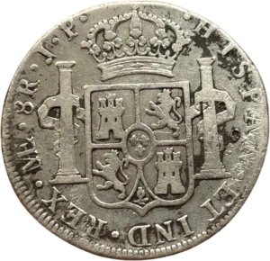 Armoiries du royaume d'Espagne, couronnées, entourées par deux piliers.