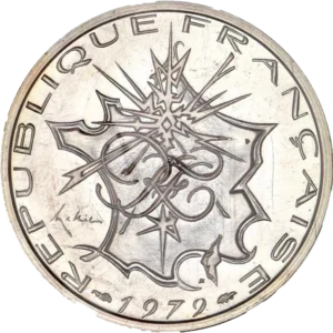 10 francs 1979. Grues, pylones et bâtiments représentant la France industrielle.