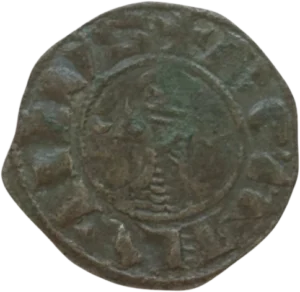 Buste à gauche de Bohémond III entouré d'un croissant de lune et d'une étoile.