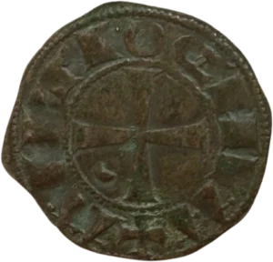 Croix accosté d'un croissant de lune.