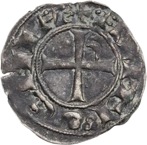 Croix accosté d'un croissant de lune.