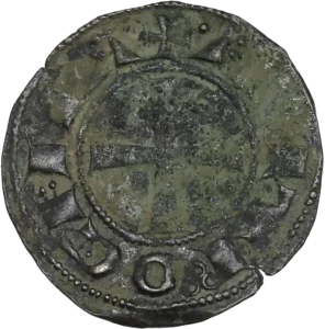 Buste à gauche de Bohémond III entouré d'un croissant de lune et d'une étoile.