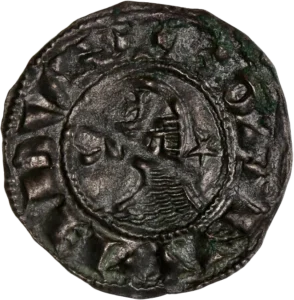 Croix accosté d'un croissant de lune.