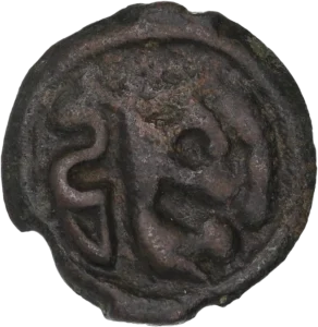 Animal attaquant un serpent ; au-dessus, un rinceau.