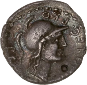 Tête casquée de Rome à droite.