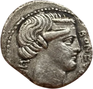 Tête diadémée de Bonus Eventus à droite.