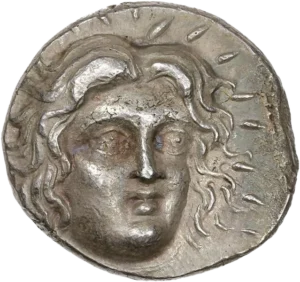 Tête d'Apollon / Hélios radiée de face