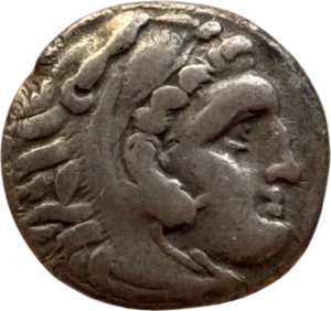 Tête d'Antigone Ier sous les traits d'Hercule à droite, coiffée de la léonté .