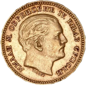 Tête de Milan IV Obrénovic à droite.