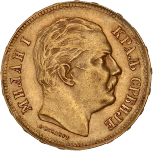 Tête de Milan IV Obrénovic à droite.