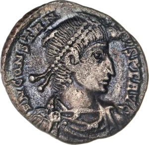 Buste de Constance II à droite.