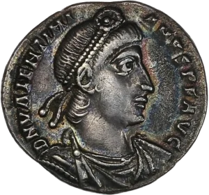 Buste diadèmé, drapé et cuirassé de Valentinien Ier à droite.