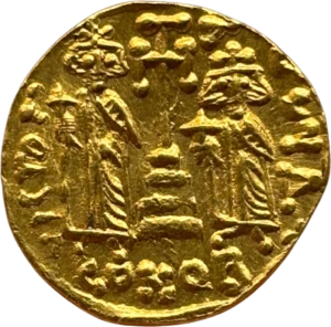 Croix accosté d'Héraclius et de Tibère Constantin.