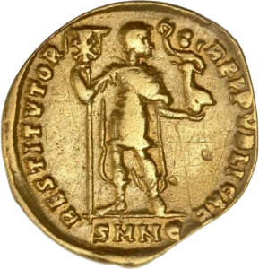 Buste cuirassé,drapé de Valentinien Ier à droite.