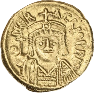 Buste couronné, diadémé, drapé et cuirassé d'Héraclius de face, tenant le globe crucigère de la main droite.