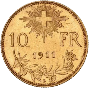 Croix suisse rayonnante au dessus d'une branche.