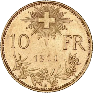 Croix suisse rayonnante au dessus d'une branche.