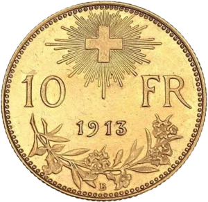 Croix suisse rayonnante au dessus d'une branche.