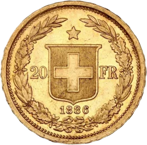 Croix suisse rayonnante au dessus d'une branche.