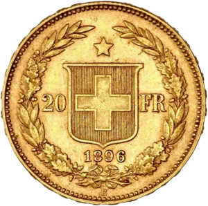 Croix suisse rayonnante au dessus d'une branche.