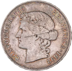 Tête d'Helvetia diadémée à gauche avec une couronne d'épis.