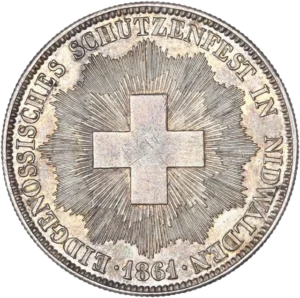 Croix helvétique sur un fond rayonnant