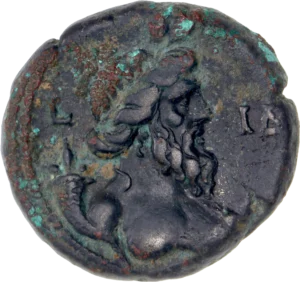 Buste de Nilus à droite avec une corne d'abondance.